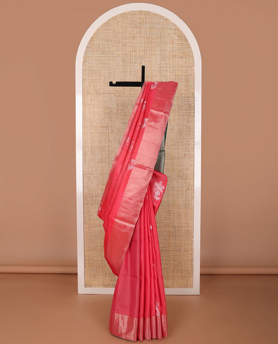 Red floral motifs uppada saree with self zari border & floral vine design pallu