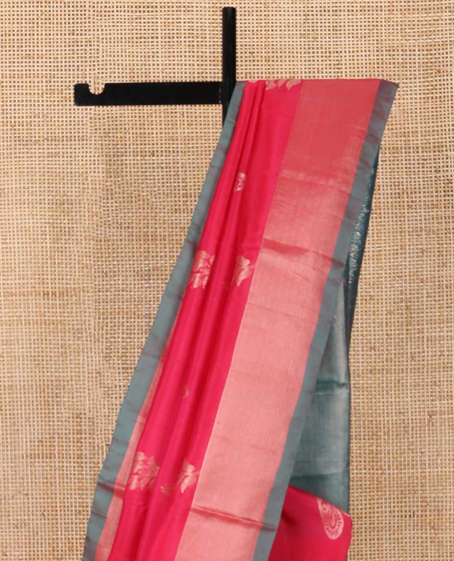 Red floral motifs uppada saree with self zari border & floral design pallu