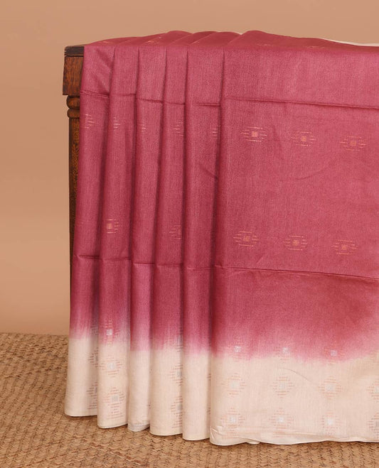 Maroon  motifs linen saree with contrast geometric design & sequins embroidery pallu