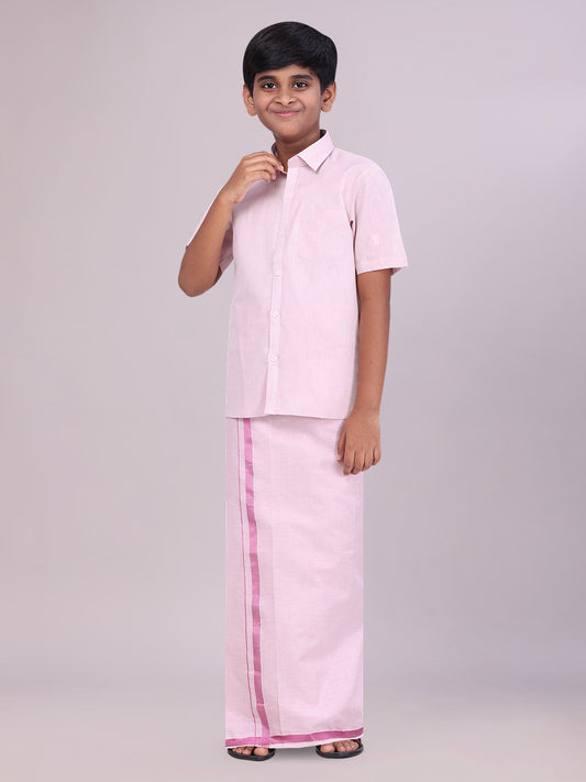 Boys Tissue Rose Colour Shirt with Dhoti Combo Ambitious Boy