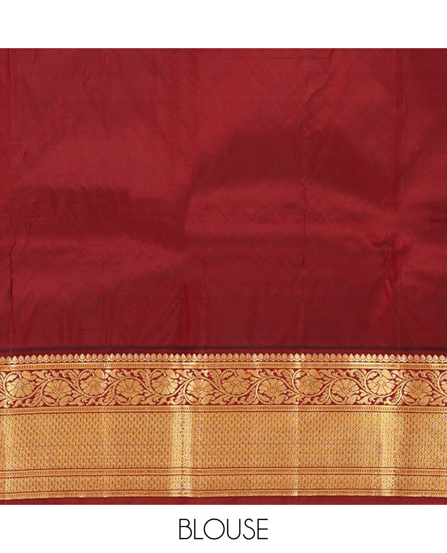 Grey zari buttas Bangalore silk saree, contrast traditional zari design border, and jaal pallu