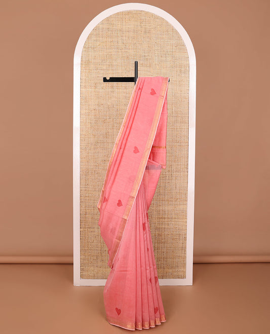 paech heart motifs chanderi cotton saree with self zari border & striped zari pallu