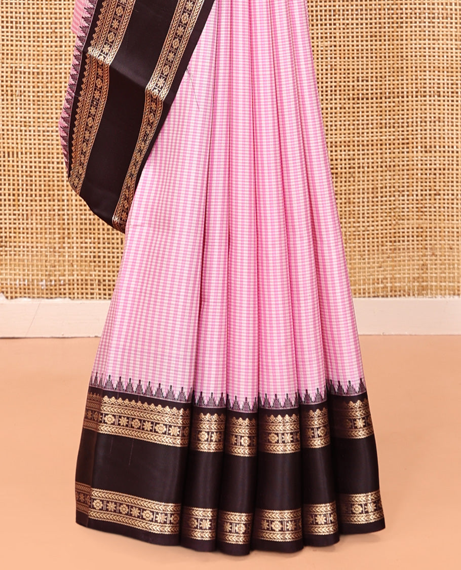 Pink Checked Vasundhara Silk Saree, Contrast Rettai Pettu Border, Contrast Blouse