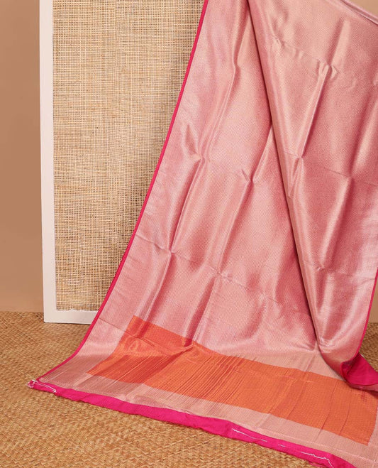 Red striped softy saree with self chevron design border & striped pallu