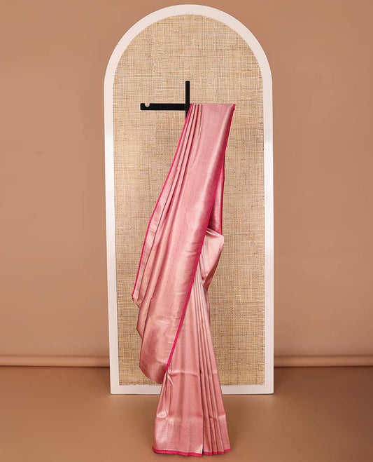 Red striped softy saree with self chevron design border & striped pallu