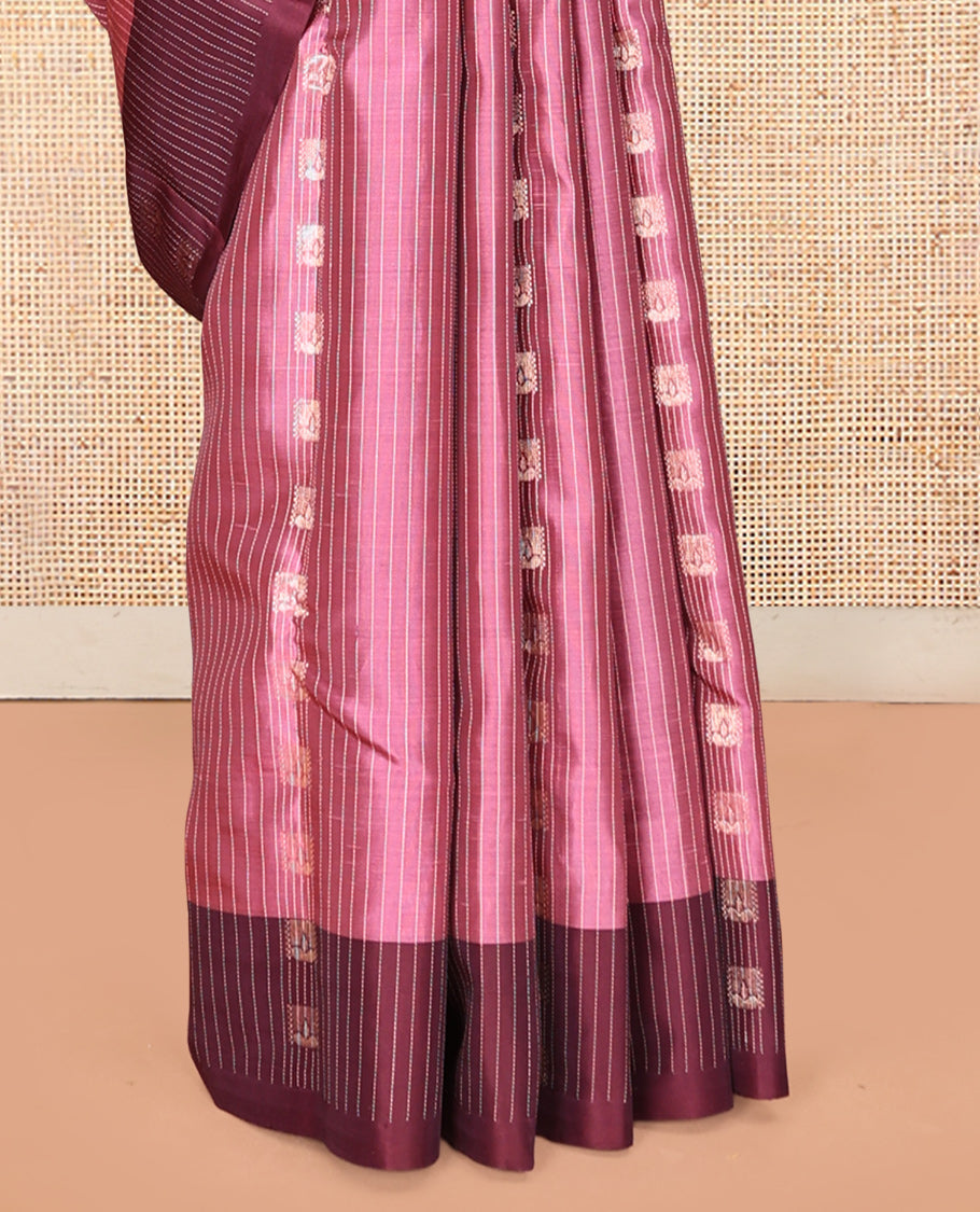 Pink Zari Butta and Stripes Mayuri Lite Silk Mix Saree
