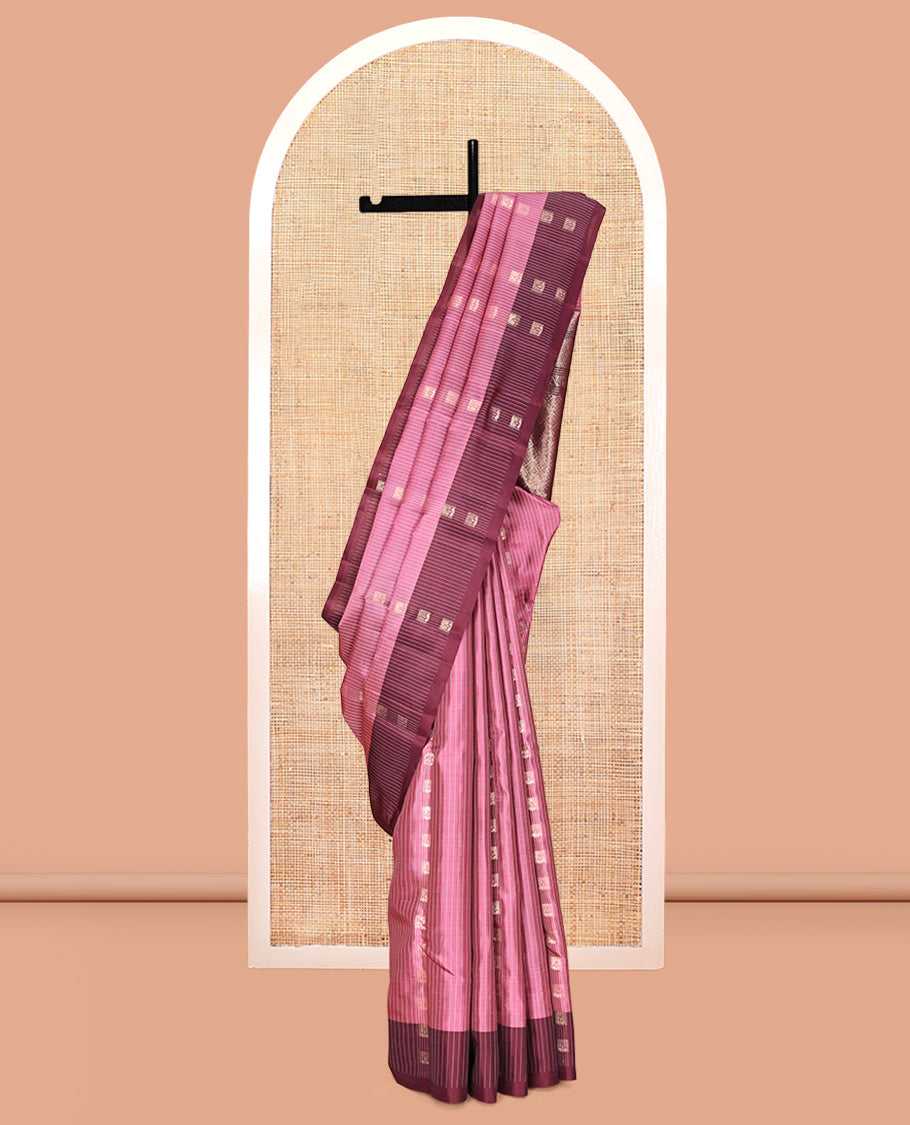 Pink Zari Butta and Stripes Mayuri Lite Silk Mix Saree