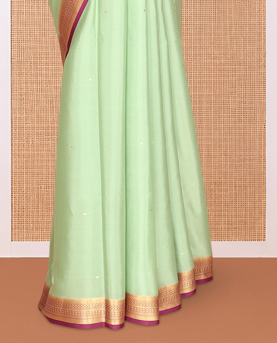 Pale Green Zari Buttas Mysore Silk Saree, Complemented by a Contrast Traditional Zari Border, Zari Design Pallu, and a Contrast Blouse