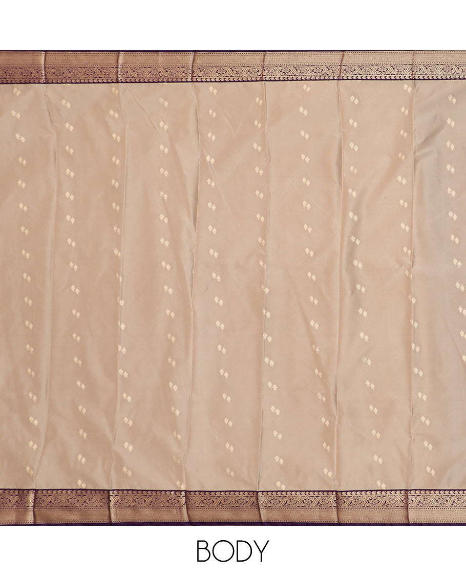 Grey zari buttas budget silk saree, contrast traditional zari border, and jaal pallu