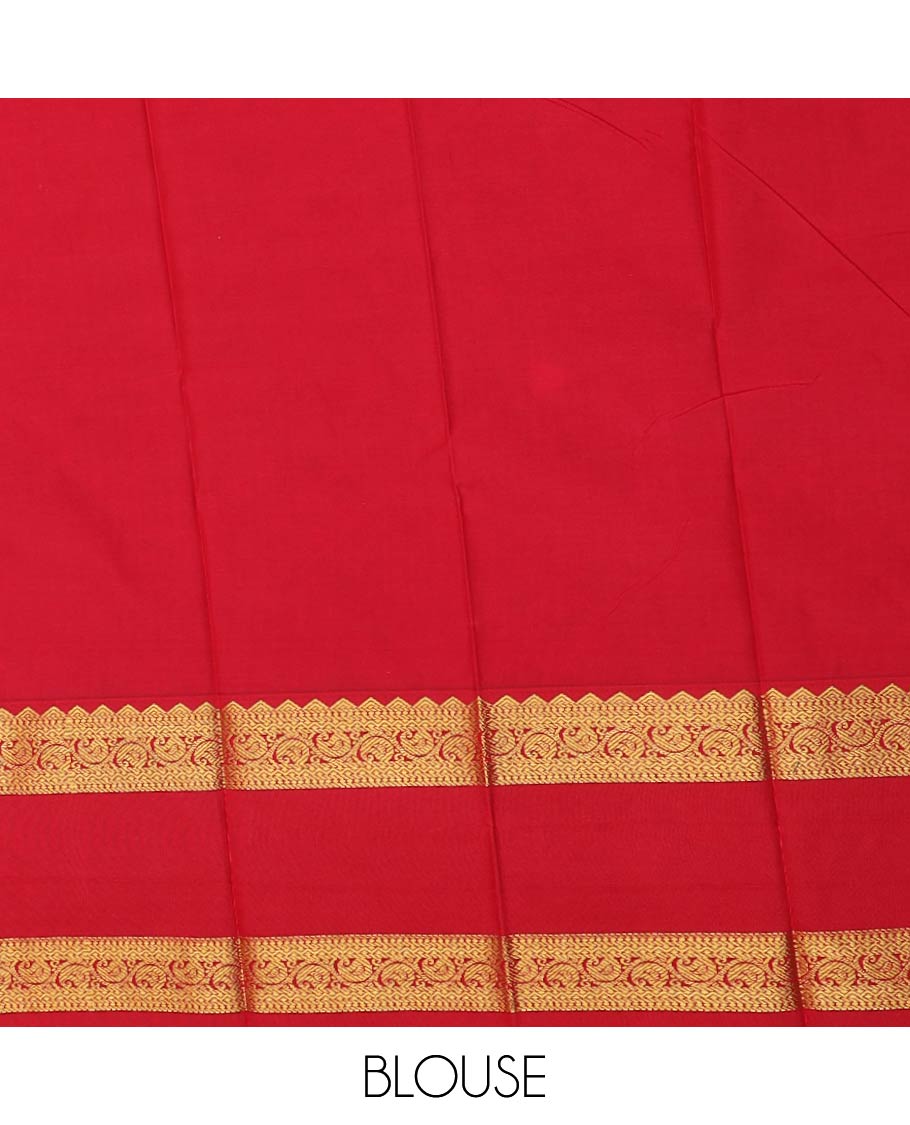 Green zari buttas gift saree, contrast traditional zari rettai pettu border, and jaal pallu