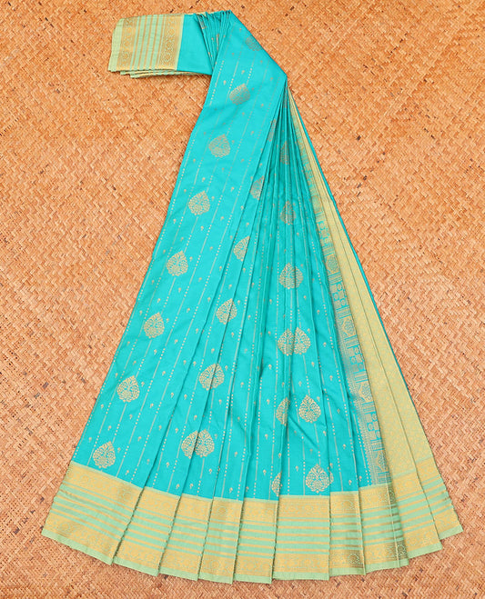 Blue zari design budget silk saree, contrast traditional zari border, and jaal pallu
