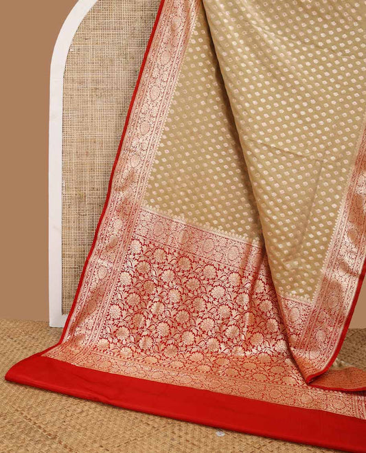 Mint green leaf buttas semi banaras nylon saree with self intricate zari design border & floral jaal design pallu