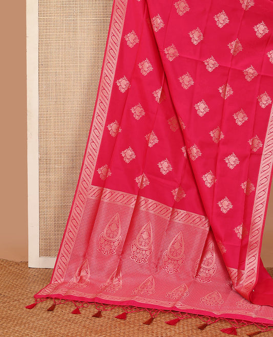 Pink zari buttas butter silk saree, floral zari design border & zari design weave pallu