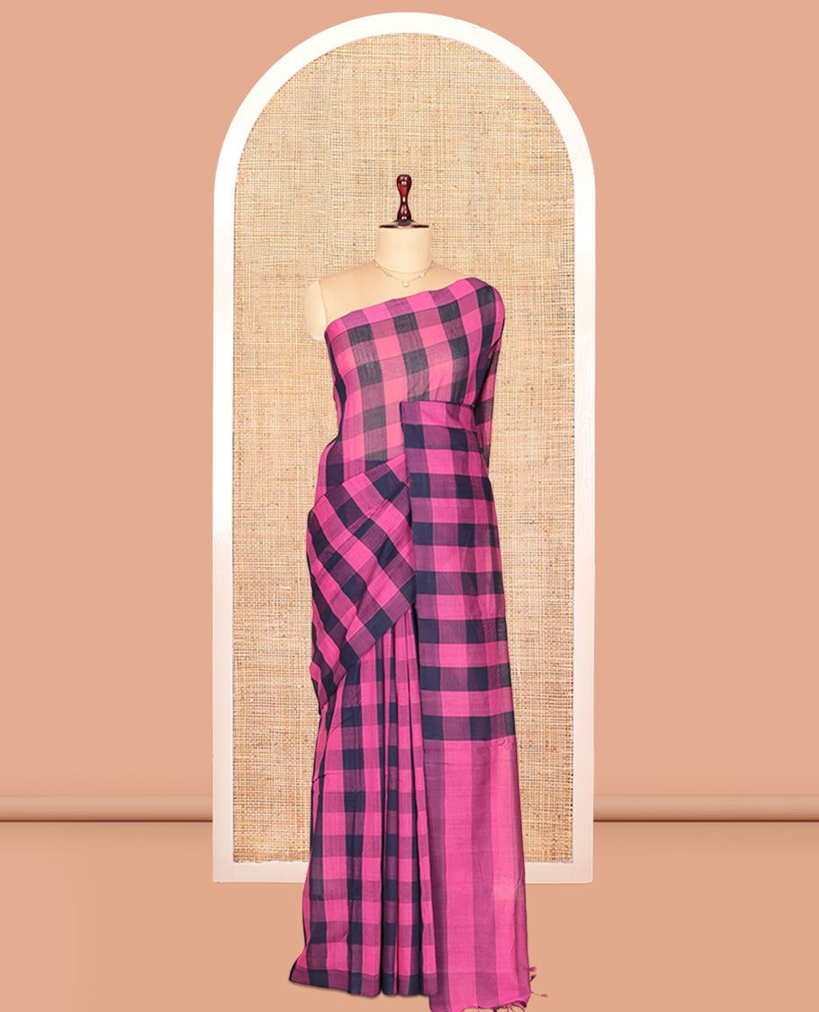 Borderless Pink-Blue Mangalagiri Cotton Saree