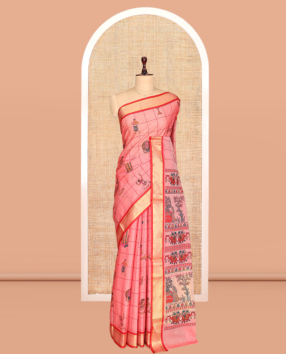 Pink Chirala Cotton Saree