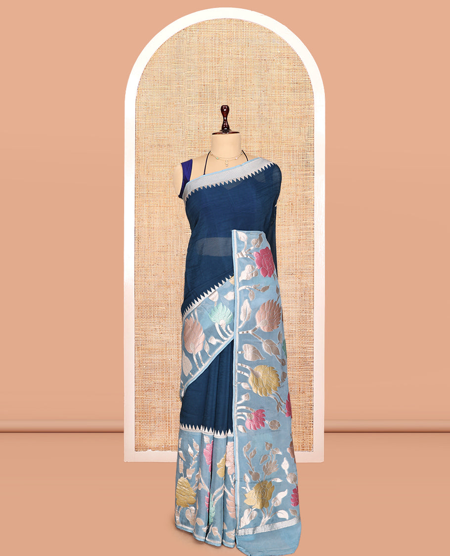 Peacock Blue Plain Viscose Georgette Saree