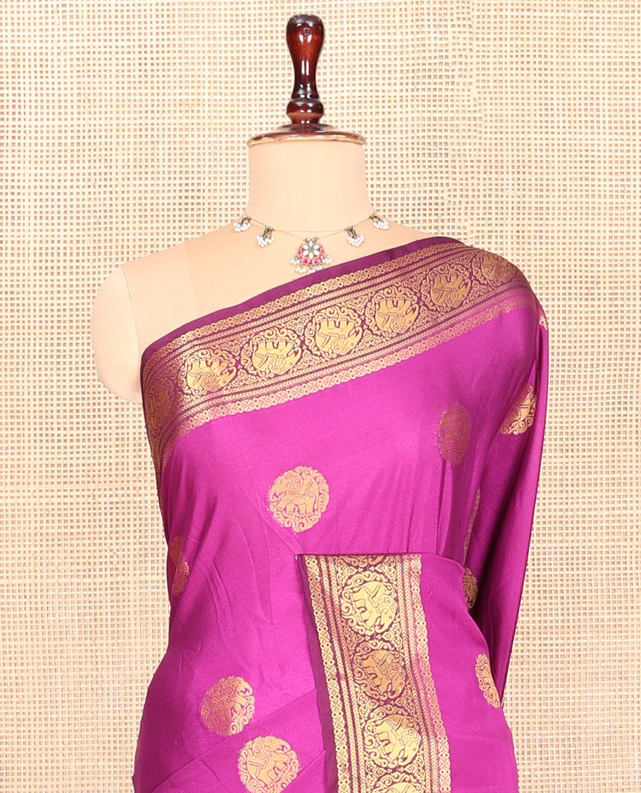 Vadamalli Elephant Buttas Fancy Mysore Silk Saree, Contrast Elephant Border, Contrast Blouse