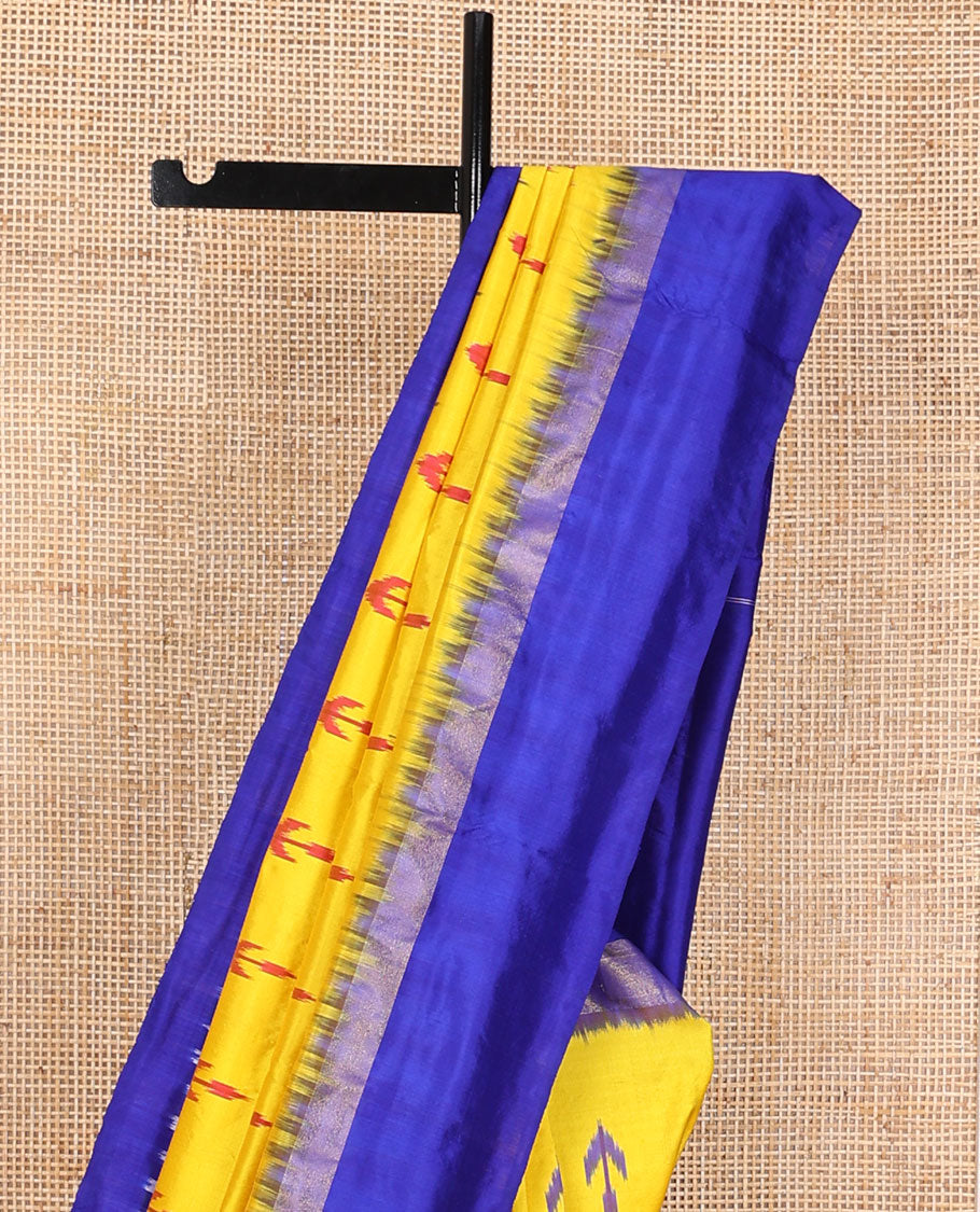 Yellow ikkat buttas ikkat saree, contrast ikkat floral border & pallu of ikkat argyle designs