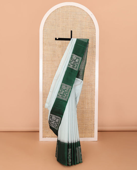 Grey striped silk saree, contrast border of mayil,yaali,kuthirai,annam,yaanai & maan & ogee patterned pallu