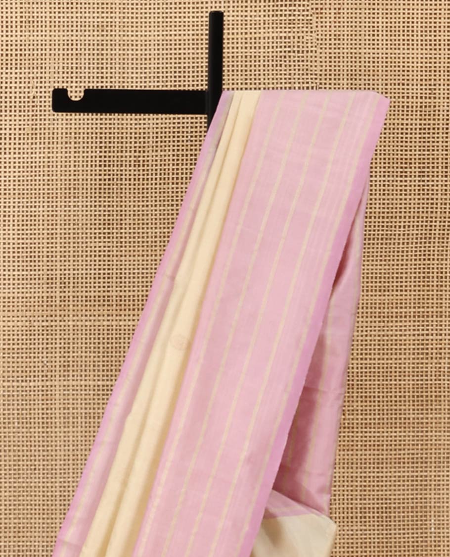 Sandal annam chakram buttas Kanchipuram silk saree, contrast zari striped border, and diagonal striped pallu