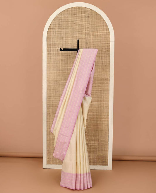 Sandal annam chakram buttas Kanchipuram silk saree, contrast zari striped border, and diagonal striped pallu