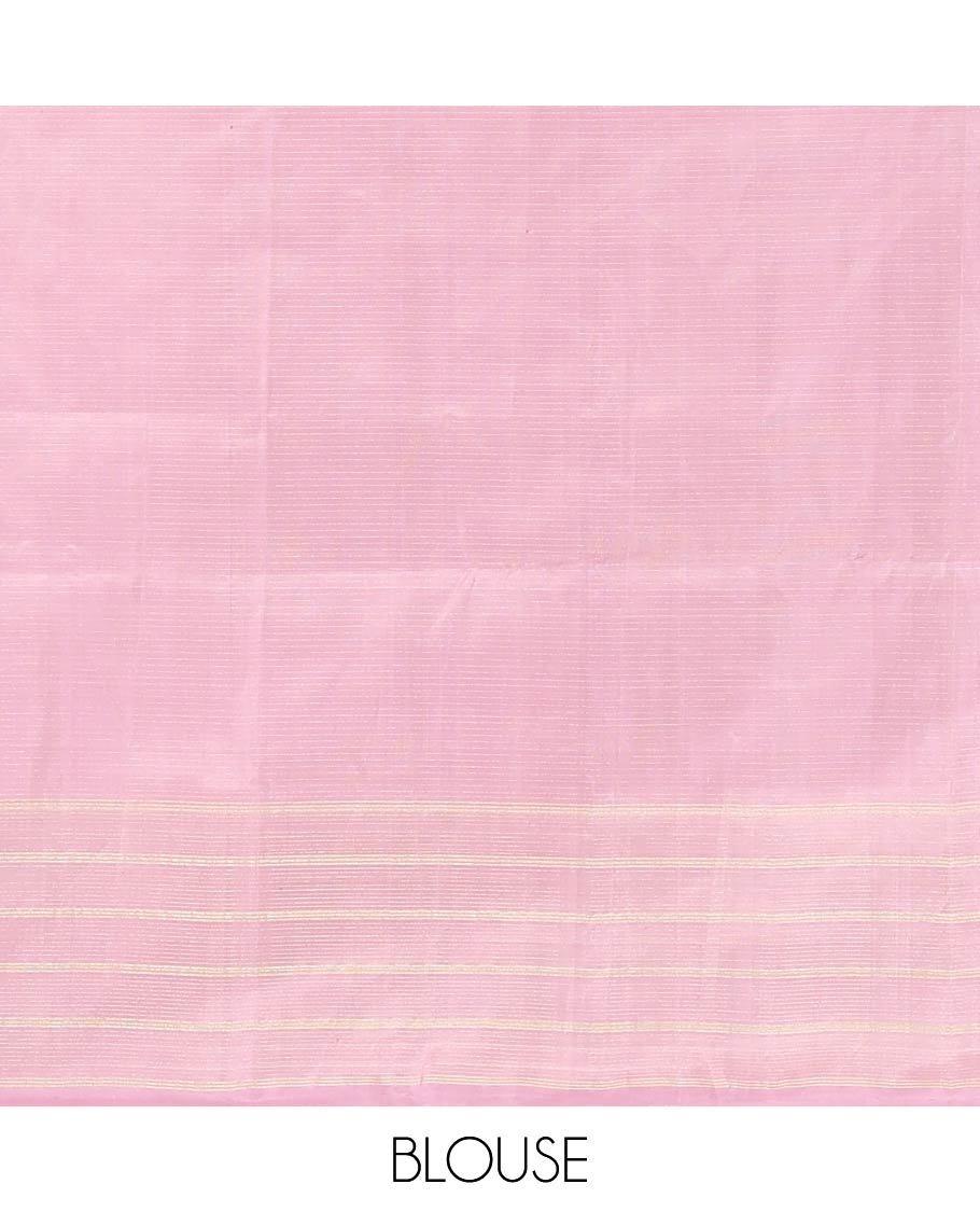 Sandal annam chakram buttas Kanchipuram silk saree, contrast zari striped border, and diagonal striped pallu