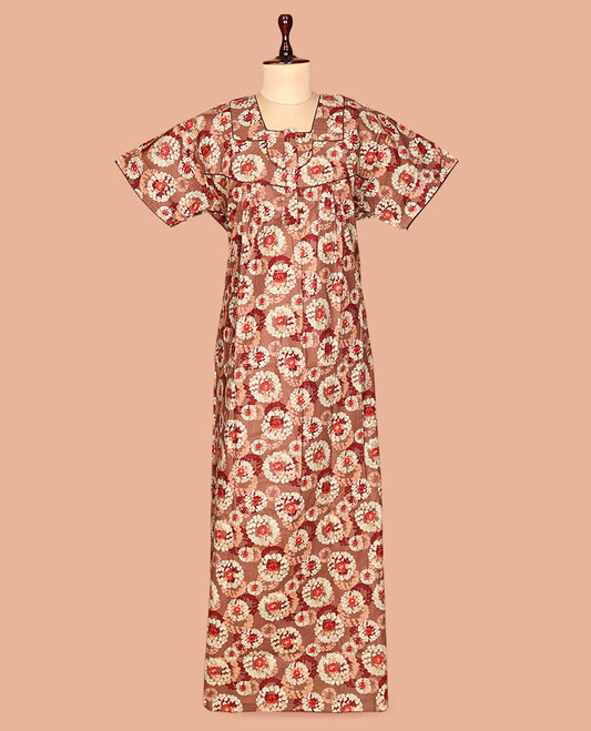 Brown Cotton-Blended Nighty