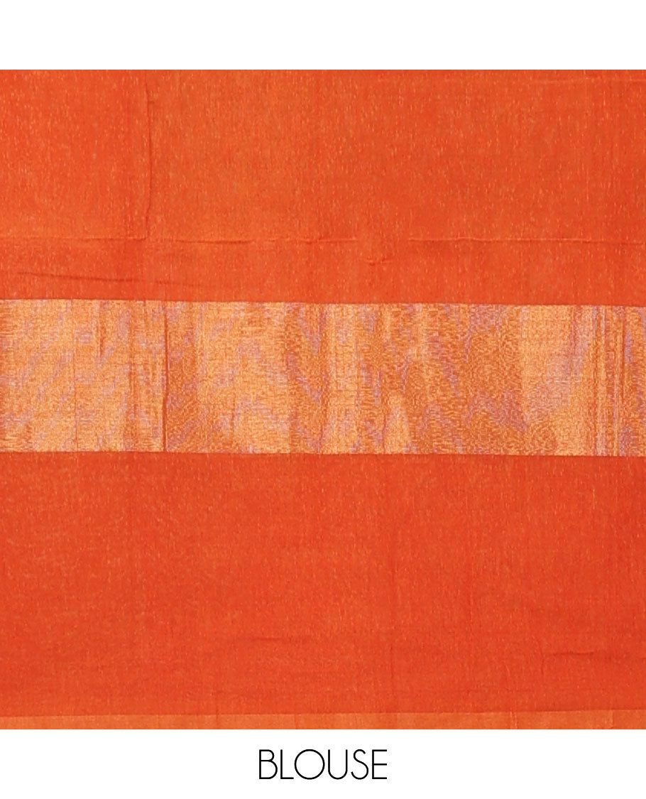 Green ikkat chevron design silk cotton saree, contrast zari bavanji border of ikkat jaal design, and pallu of jaal design