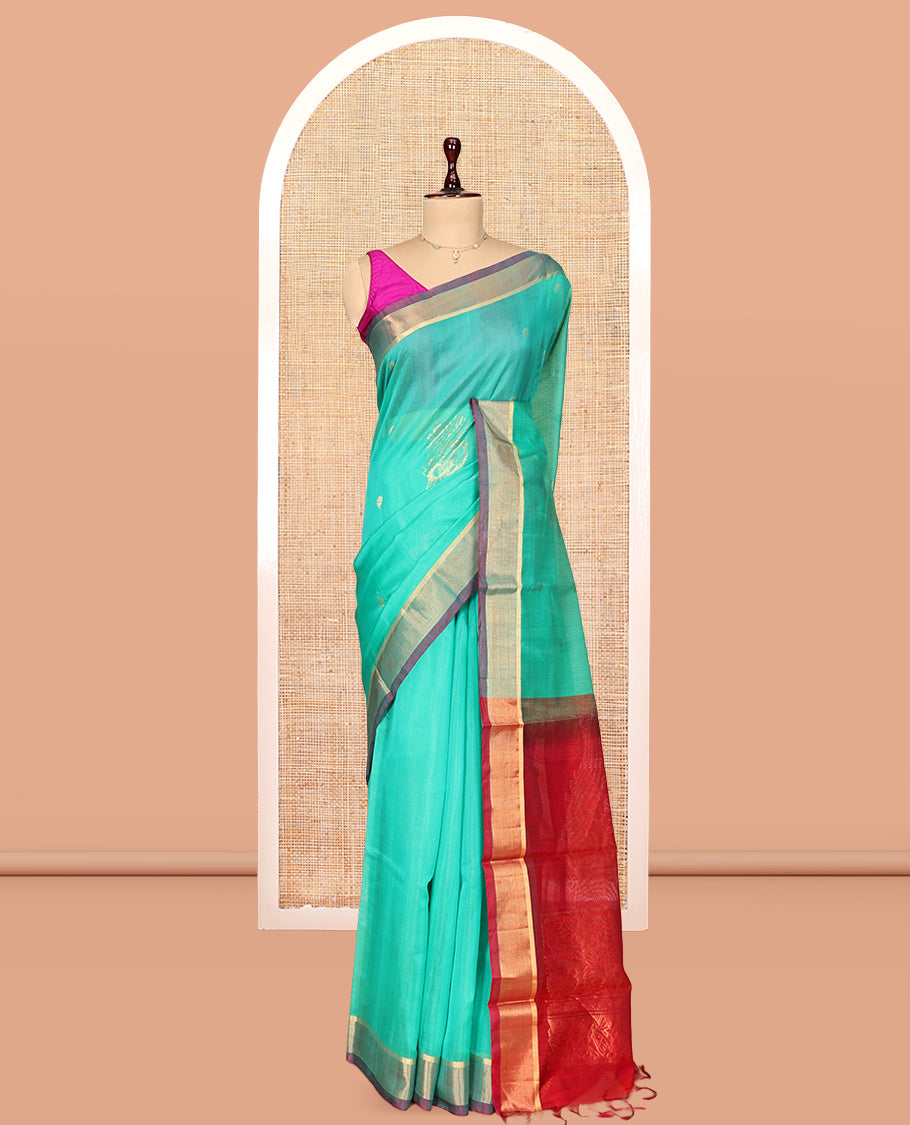 Turquoise Silk Cotton Saree