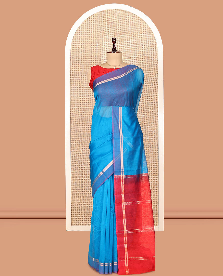 Blue Plain Silk Cotton Saree