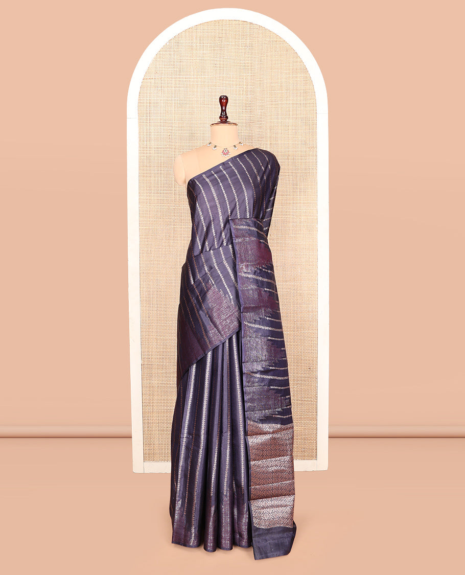 Grey Tussar Silk Saree
