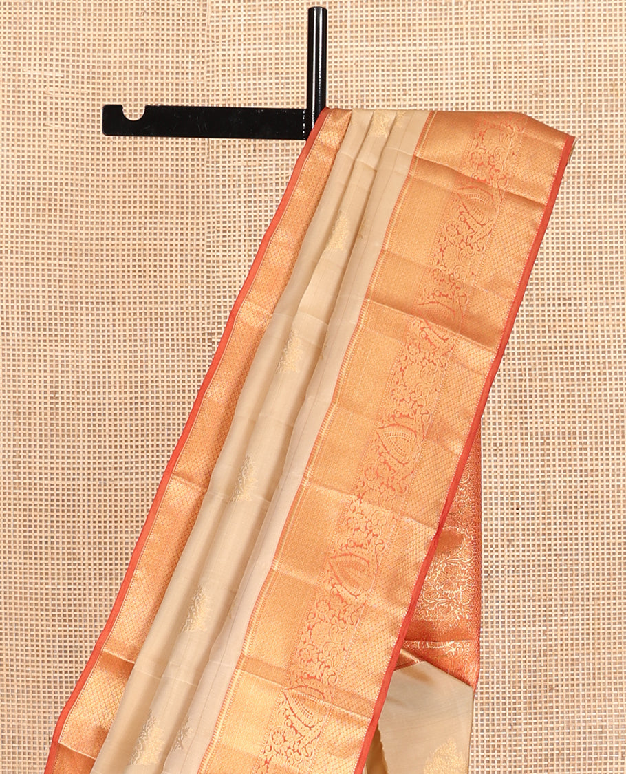 Sandal Vasundhara Lite Silk Mix Saree, Sparsely Woven with Zari Buttas, a Contrast Traditional Zari Border, Grandly Decked Up Pallu, and a Contrast Blouse