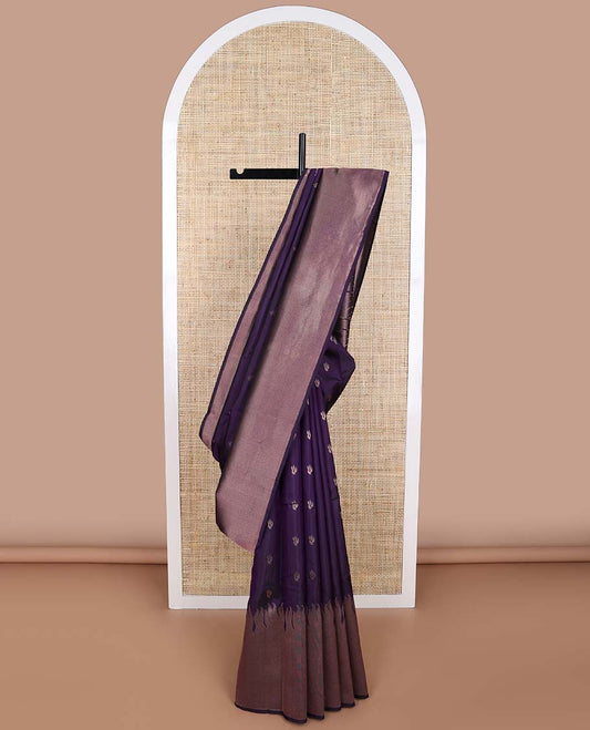 Purple buttas silk saree with self zari design border & intricate zari design pallu