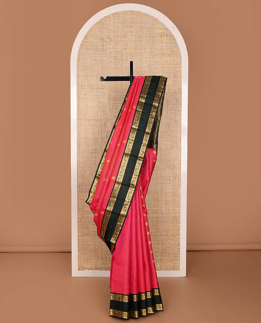 Pink checked design & zari buttas silk saree, contrast jaal pallu & rettai pettu border of banaras & kodi visiry designs