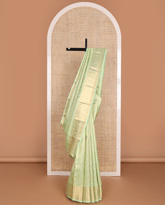 Green jacquard wedding silk saree, intricate pallu & zari border of thilakam,bentex,kathir,diamond & laddu kamalam