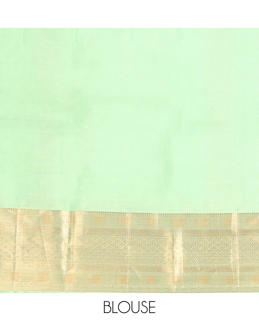 Green jacquard wedding silk saree, intricate pallu & zari border of thilakam,bentex,kathir,diamond & laddu kamalam