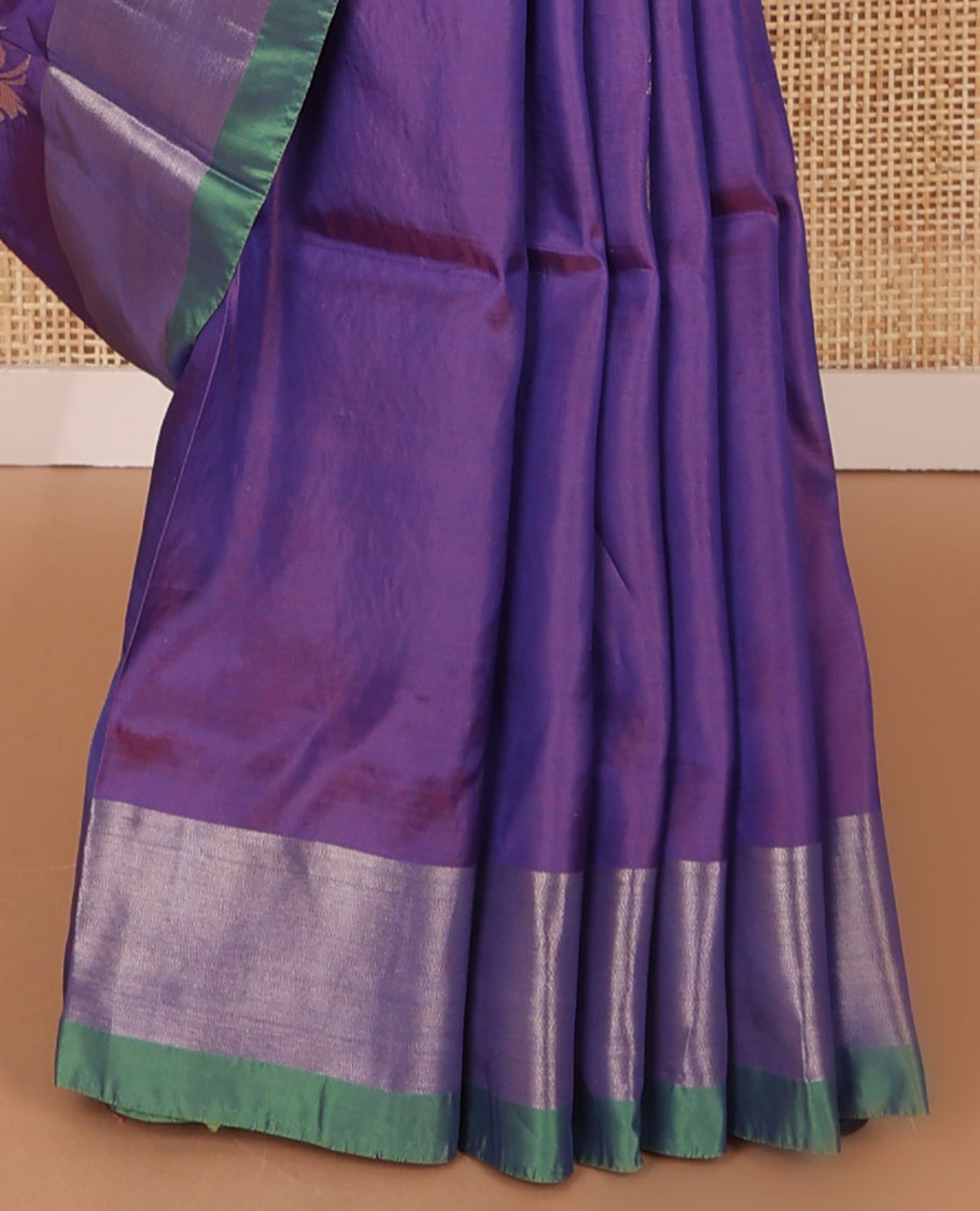 Purple floral motifs uppada saree with contrast zari border & ogee design pallu