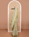 Green and white stripes mysore silk saree with contrast intricate design border & striped floral design pallu
