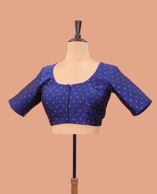 Blue buttas front-back round neck elbow sleeve readymade blouse