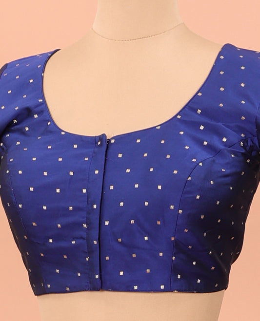 Blue buttas front-back round neck elbow sleeve readymade blouse