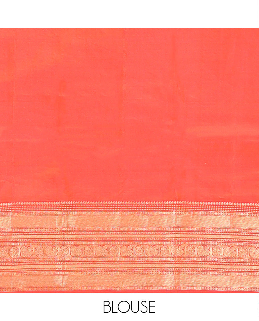 Green Vasundhara Lite Silk Mix Saree Accentuated with Zari Buttas, Complemented with a Contrast Border Featuring Manga, Muthu, Kamalam, Neli, Vanki, and Mayil Designs, a Grandly Zari-Decked-Up Pallu, and a Contrast Blouse