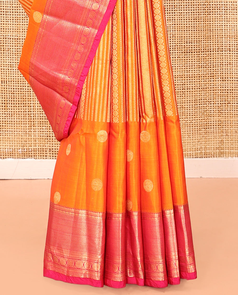 Pink-Orange Zari Design Vasundhara Lite Silk Mix Saree, Contrast Traditional Border, Contrast Blouse