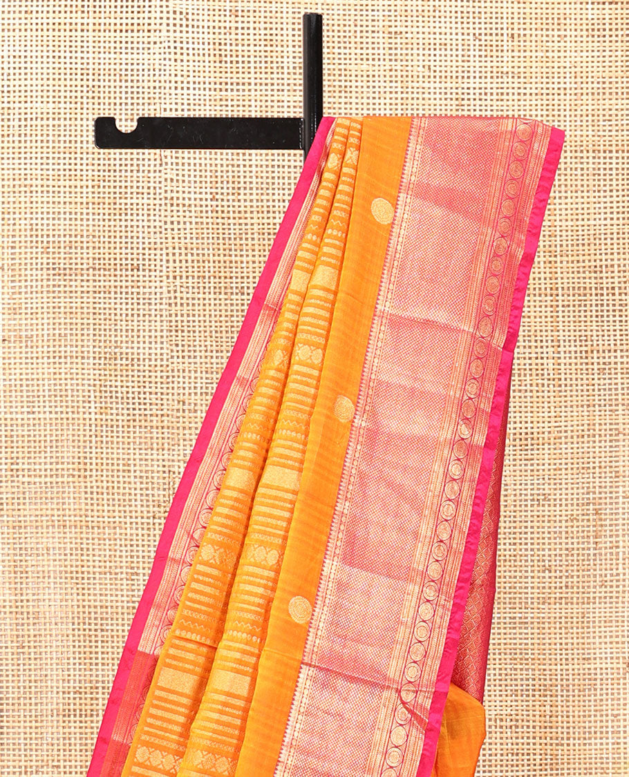 Pink-Orange Zari Design Vasundhara Lite Silk Mix Saree, Contrast Traditional Border, Contrast Blouse