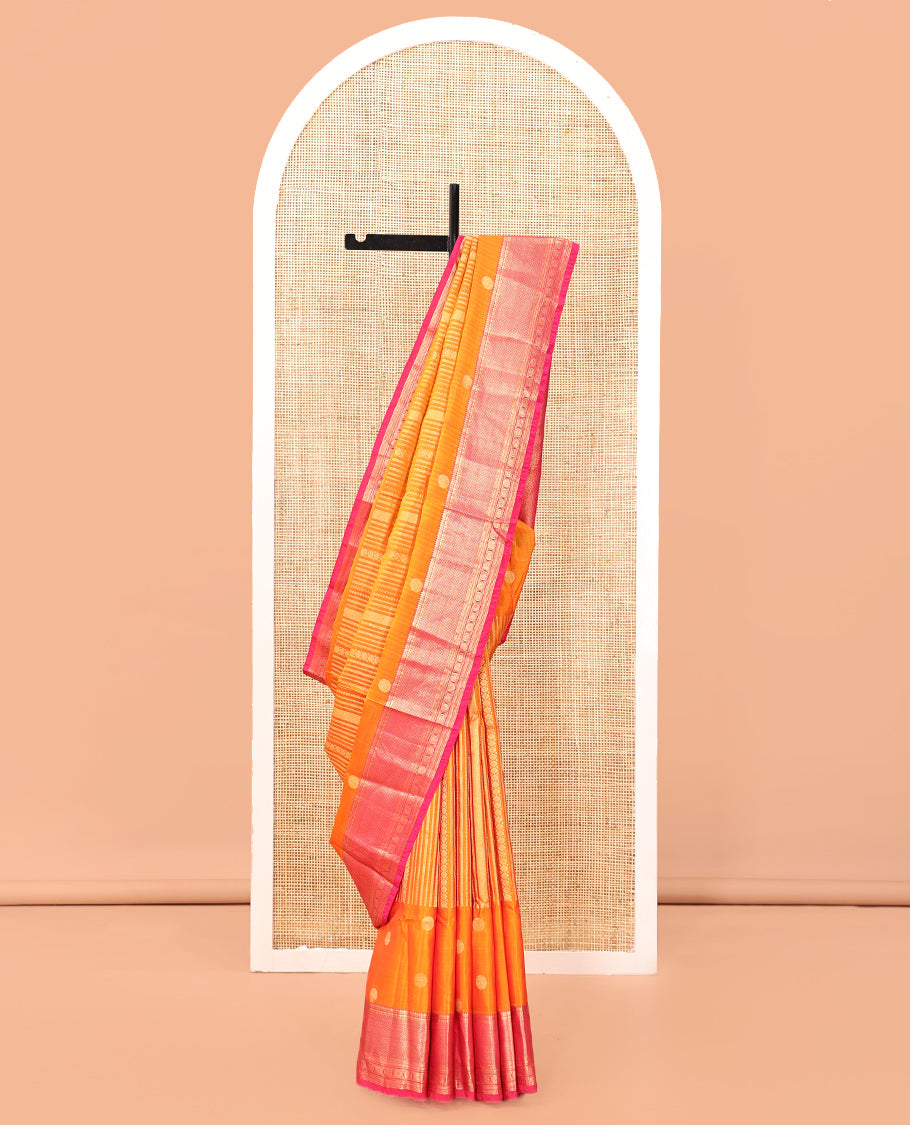 Pink-Orange Zari Design Vasundhara Lite Silk Mix Saree, Contrast Traditional Border, Contrast Blouse