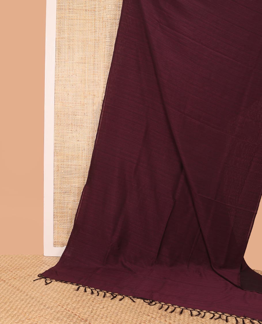 Borderless violet kamala silk saree with contrast floral vine design blouse
