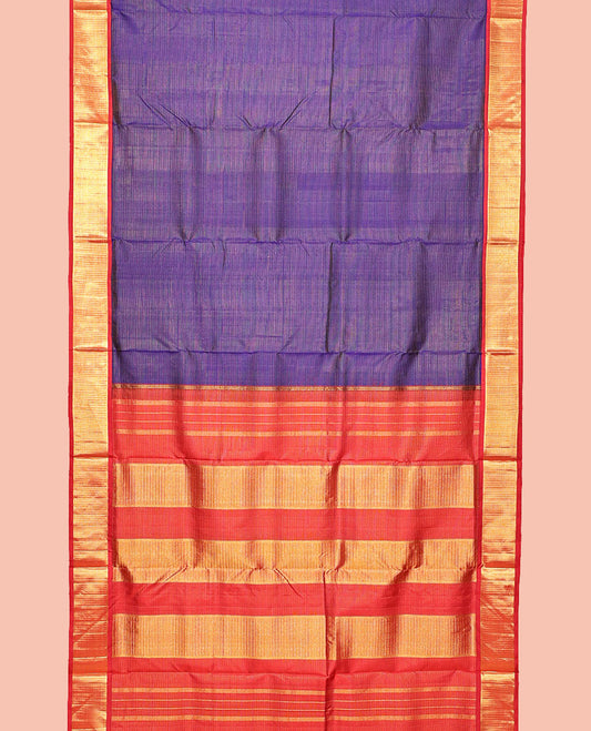 Blue Nine-Yard Silk Saree, Delicately Woven with Zari Stripes, Complemented by a Contrast Traditional Zari Border, Pallu of Traditional Designs, and No Blouse