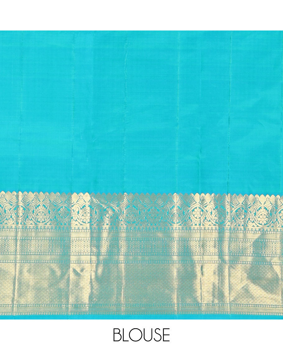 Blue buttas silk saree with self border of rekku, kodi visiry, kathir design & floral jaal design pallu
