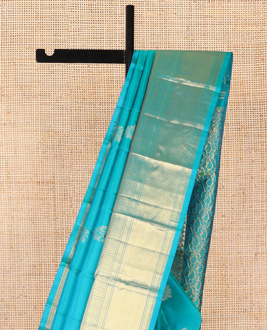 Blue buttas silk saree with self border of rekku, kodi visiry, kathir design & floral jaal design pallu