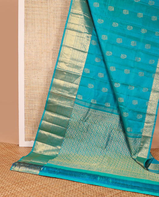 Blue buttas silk saree with self border of rekku, kodi visiry, kathir design & floral jaal design pallu