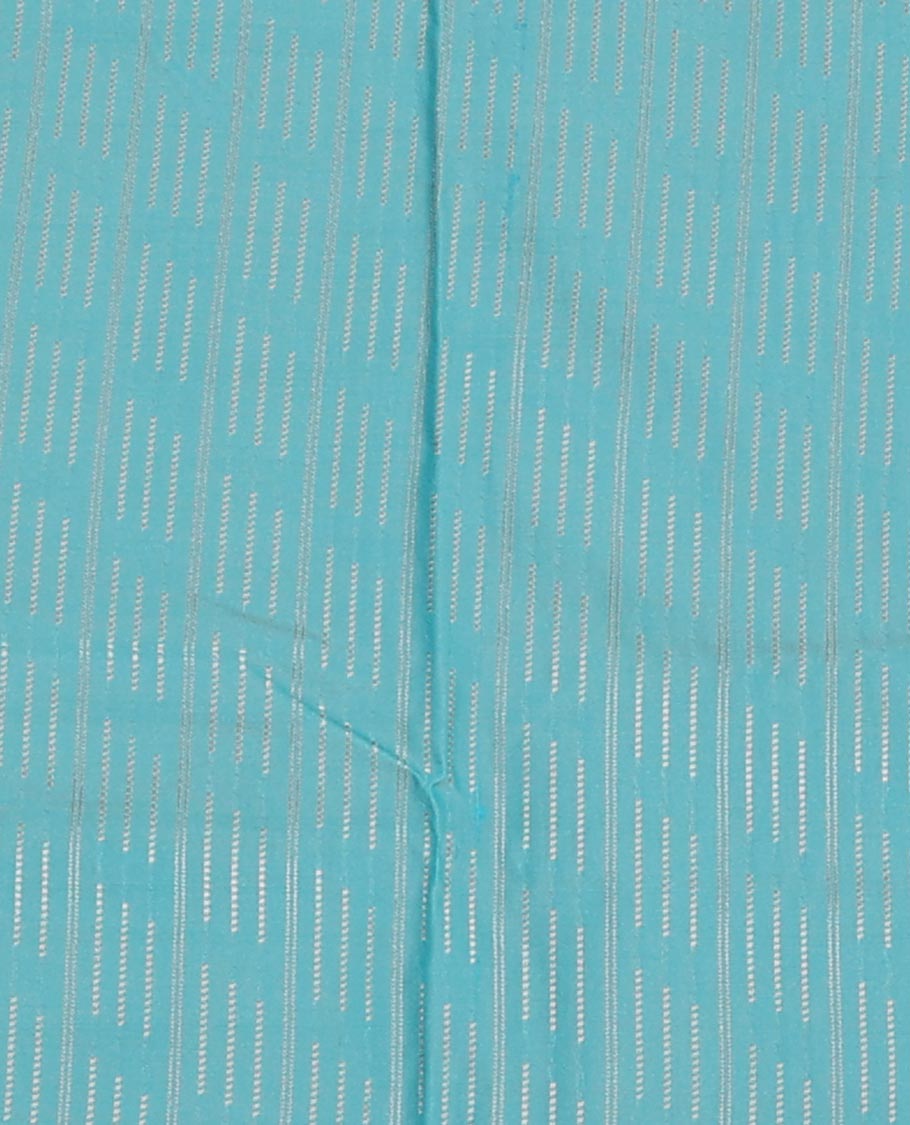 Blue Art Silk Pavadai Material Set, Decked Up with Zari Buttas Skirt, Complemented by a Contrast Traditional Zari Design Border, and Paired with a Contrast Blouse